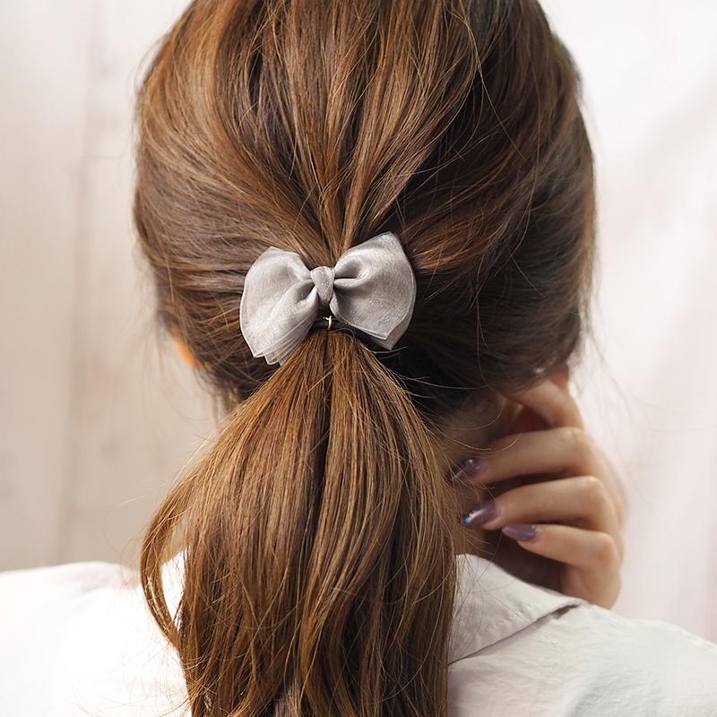 BLAZE ヘアゴム オーガンジー リボン 3枚重ね ゴールド プレート 全2色