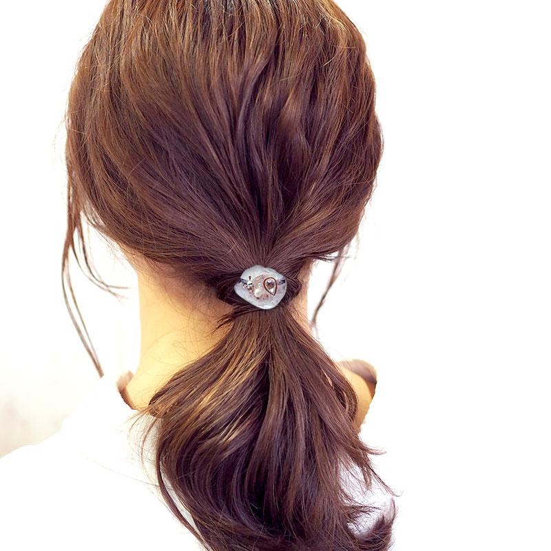 14可憐な♡レジンヘアゴム ロイヤルパープル ブーケ 大ビジュー BLAZE ヘアゴム 樹脂 クリア パール ゴールド ビジュー レジン