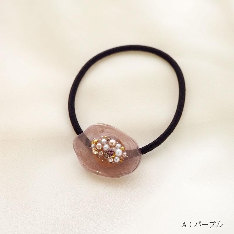 【No.6】ワインレッド　パール　レジン　ヘアゴム　ハンドメイド BLAZE ヘアゴム パール ビジュー ニュアンス 日本製 国産 国内製造