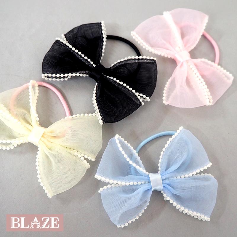 【162】 ハンドメイド　リボン　ヘアゴム リボン ヘアゴム キッズ パールライン エレガント子供 髪ゴム 入園