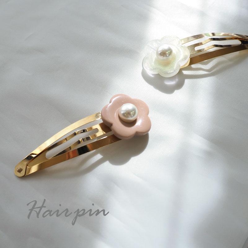パッチンピン フラワー センター パール ヘアピン ヘアアクセサリー 
