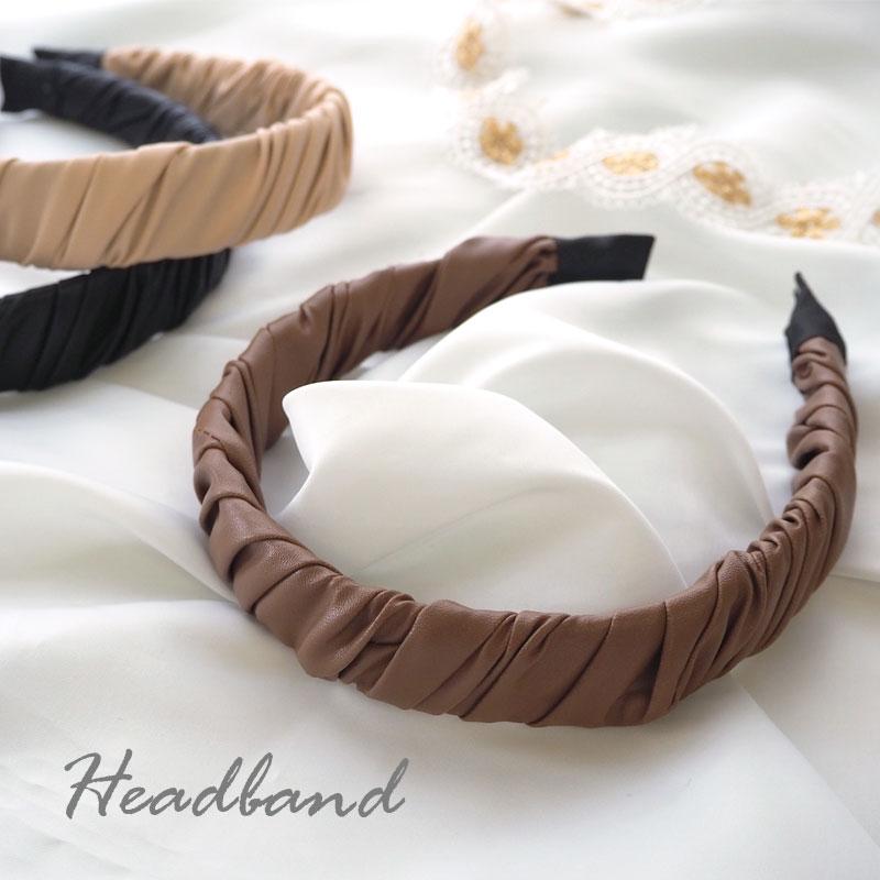 BLAZE カチューシャ フェイクレザー 幅広 ギャザー シンプル ヘア