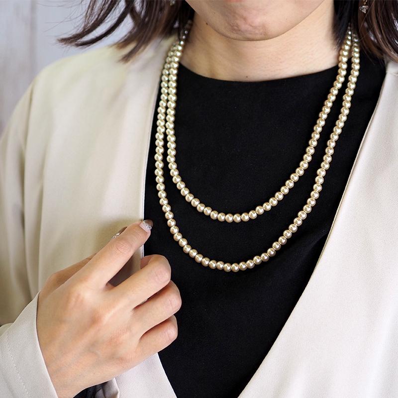 BLAZE パール ネックレス ロング 6mm 全長約120cm BLAZE ガラスパール