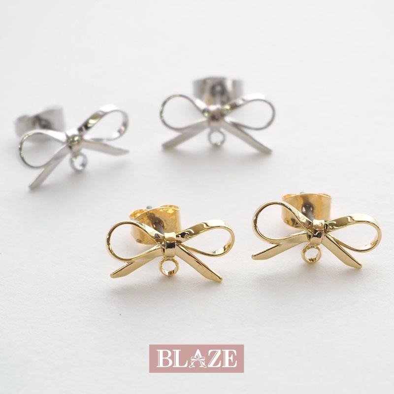 BLAZE ピアス パーツ リボン デザイン カン付き 2個セット 1ペア