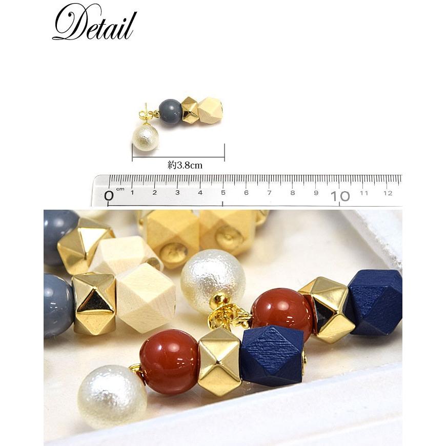 コットン パール風 ピアス ウッド & ビーズ アクセサリー かわいい 