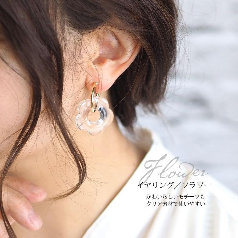 b609 clear×gold イヤリング/ピアス BLAZE 韓国 ピアス イヤリング クリア フラワー オーバル フープ