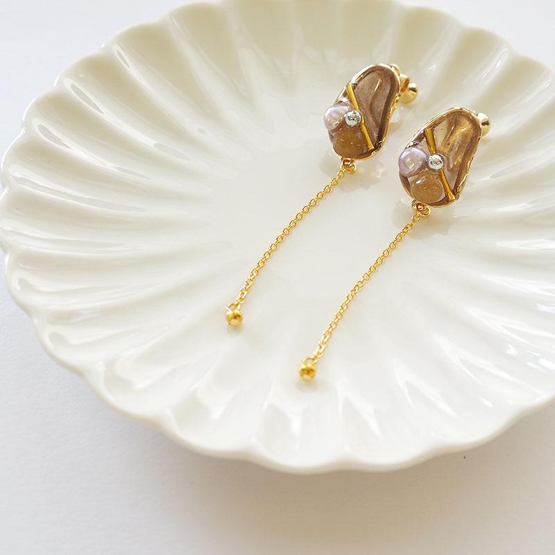 BLAZE ピアス イヤリング メタル チェーン レジン パール 全長約7cm