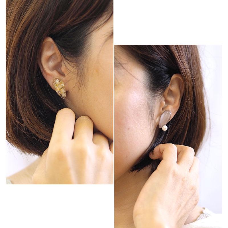 ピアス イヤリング レジン パール くすみカラー 箔 ドライフラワー 花