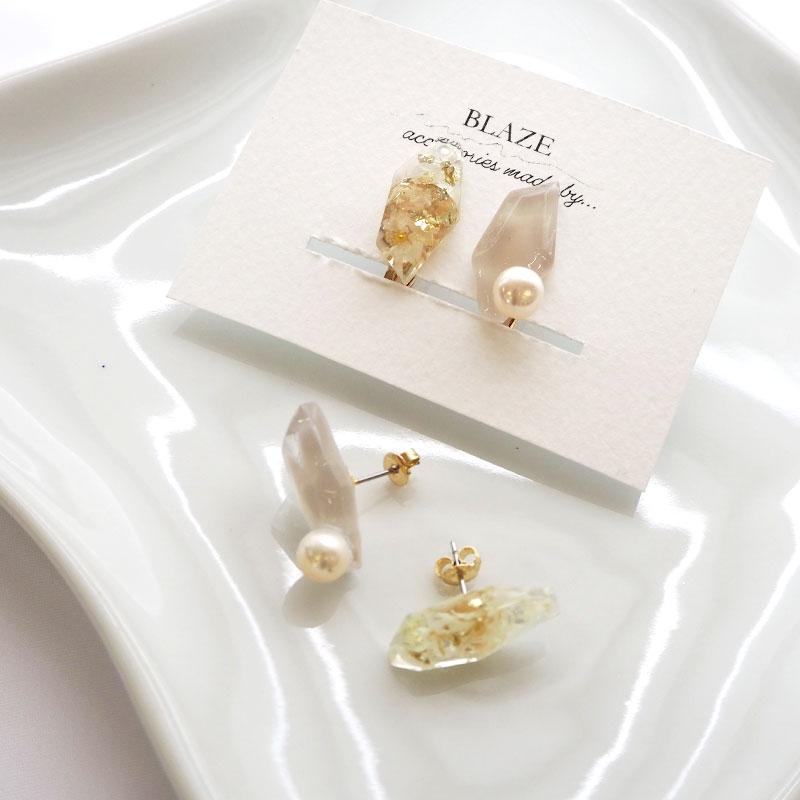 ピアス イヤリング レジン パール くすみカラー 箔 ドライフラワー 花