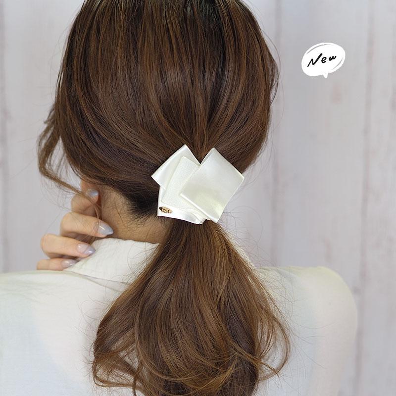 レジンヘアゴム  ポニーフック　ブローチ　べっ甲　ミモザ　ブーケリボン　ベージュ レジンヘアゴム ポニーフックブローチべっ甲ミモザブーケリボンベージュ