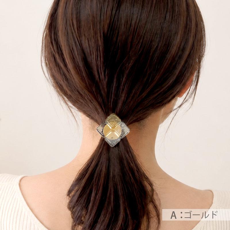 BLAZE ポニーフック フラワー 花 クリア 透明 ヘアゴム 日本製 レジン