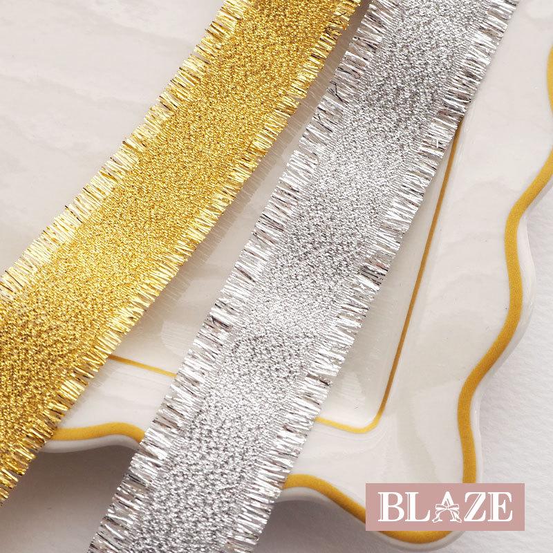 BLAZE 200cmカット リボン 23mm幅 ゴールド シルバー フリンジエッジ