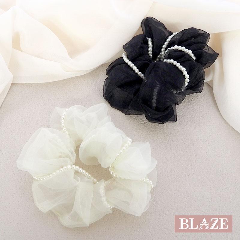 BLAZE シュシュ オーガンジー パール ヘアアクセサリー 大人