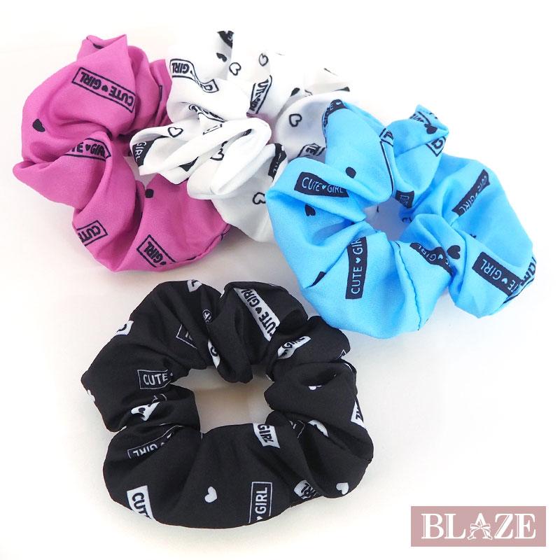 BLAZE シュシュ 英字 ハート モノクロ カラフル まとめ髪 キッズ 子供