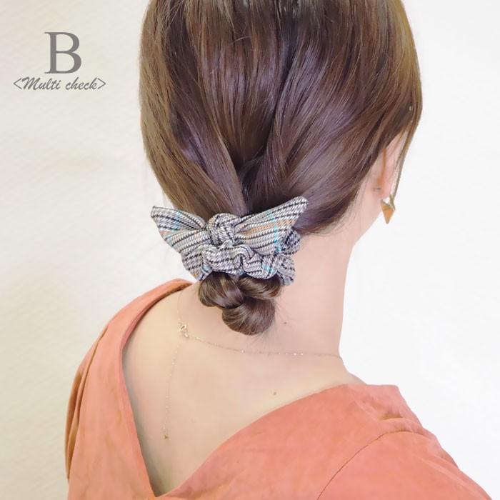 グレン チェック シュシュ リボン付き BLAZE ヘアアクセサリー 