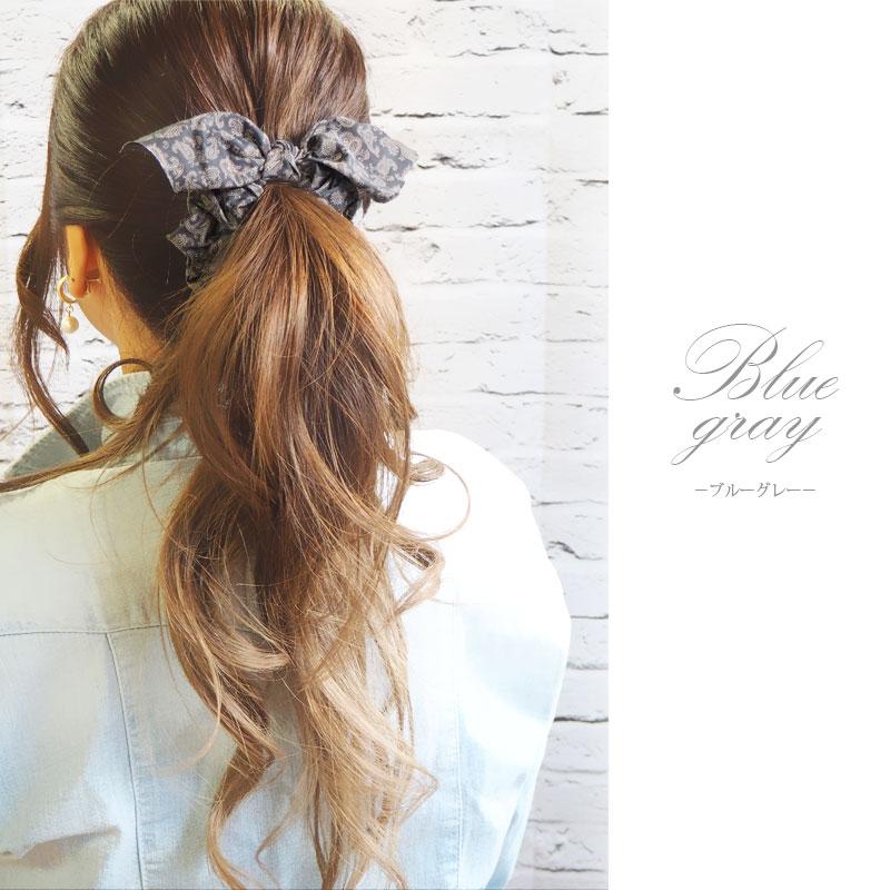 リボン シュシュ 小さめ ペイズリー BLAZE ヘアアクセサリー ヘアアクセ :syu-380027:BLAZE ブレイズ 通販 リボンシュシュ ブルーグレー