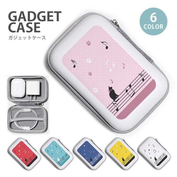 ガジェットポーチ かわいい ハード ケース 猫 ネコ 楽譜 音符 五線譜