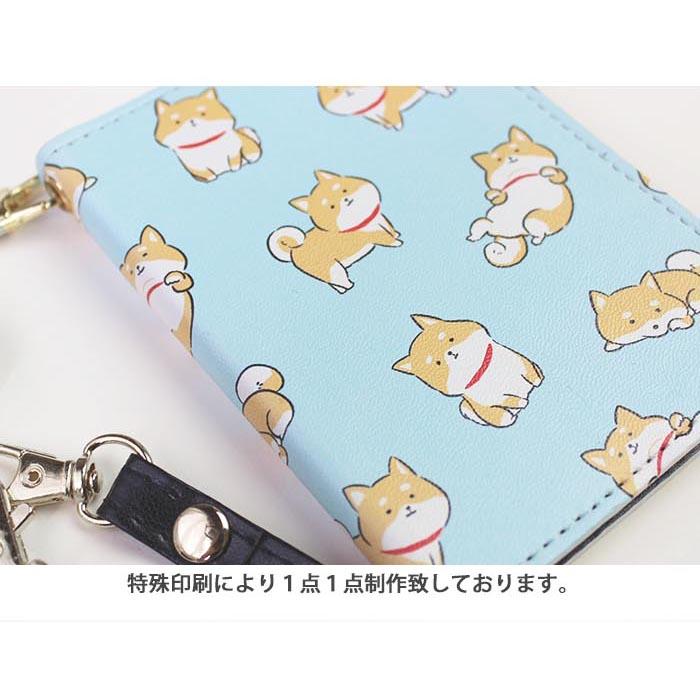 パスケース リール付き 定期券入れ 二つ折り ネコ 猫 花