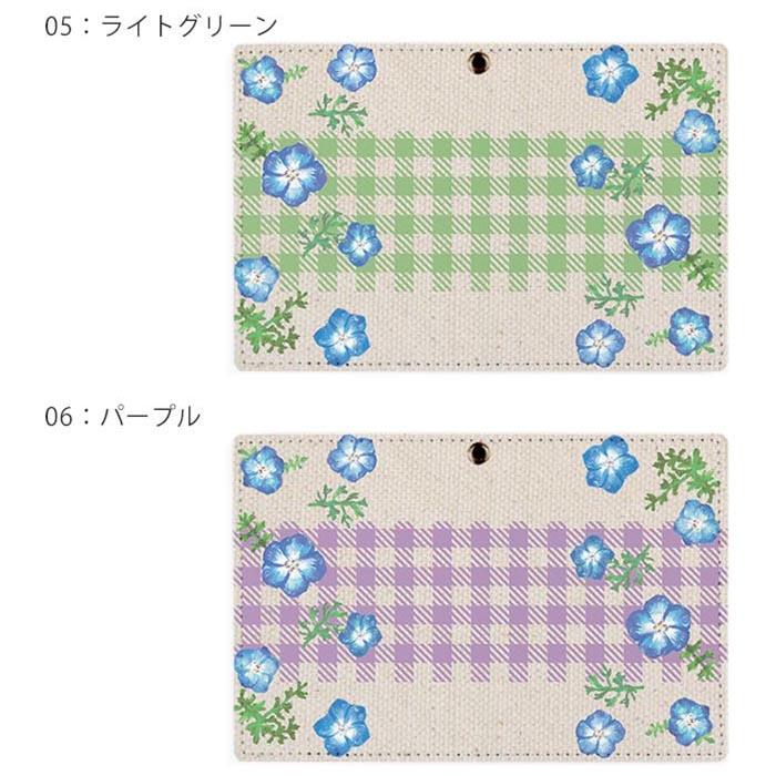 花柄デザイン パスケース ネイビーブルー パスケース リール付き 定期券入れ ネモフィラ 花柄 フラワー ギンガム