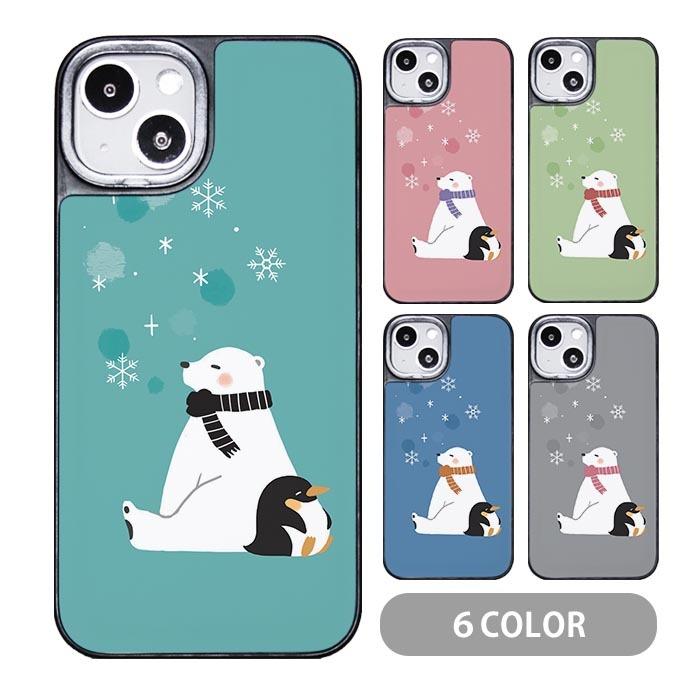 スマホケース クッション素材 白熊 シロクマ ペンギン 冬 雪 スノー マフラー iphone15 iphone14 iphone13 iphone12 iphone8｜bleeek-shop