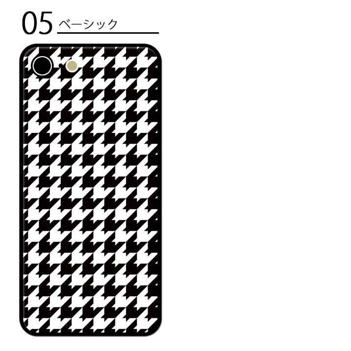 スマホケース ガラス ラウンド 千鳥柄 リボン 千鳥格子 ツートン 大人