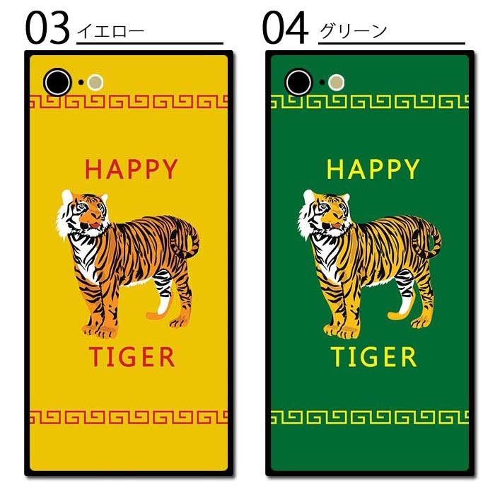 スマホケース スクエア ガラス 四角 TPU ガラスケース 中華 虎
