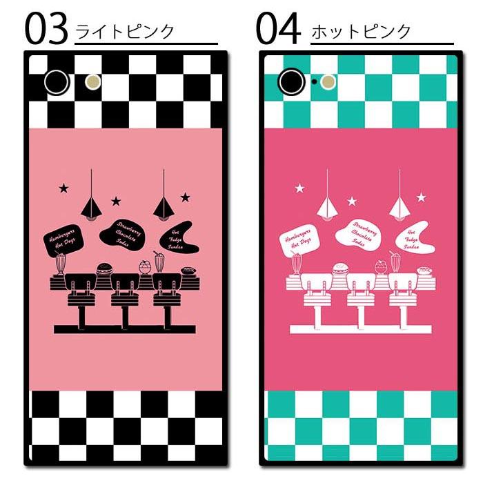 スマホケース スクエア ガラス 四角 TPU ガラスケース ダイナー