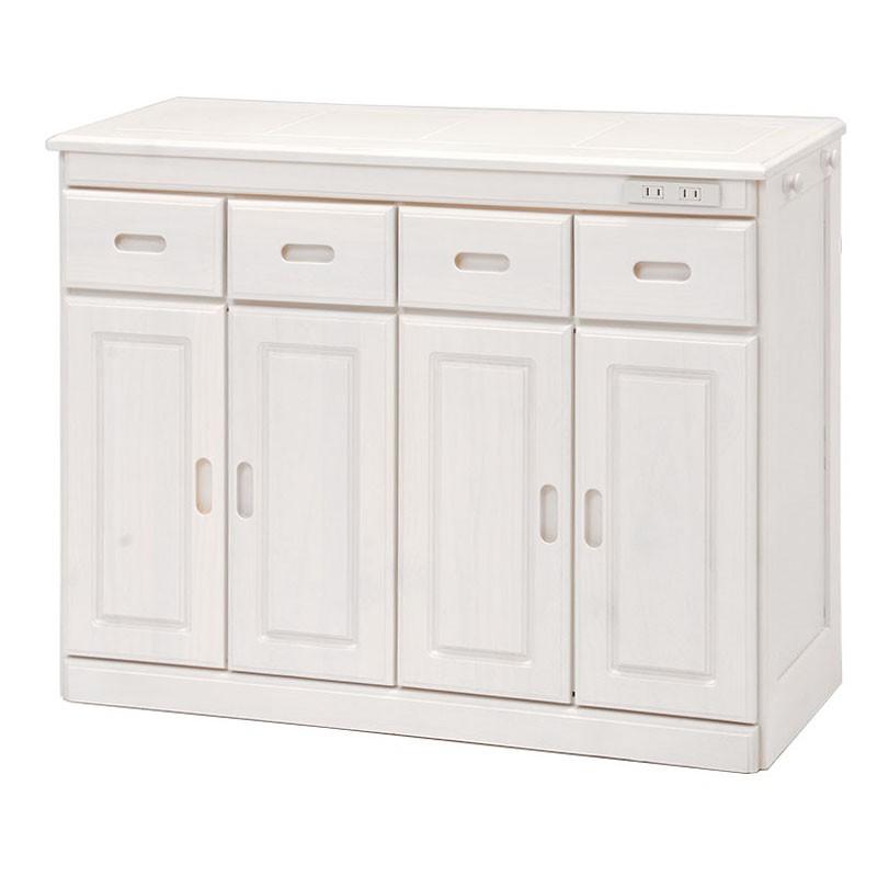 在庫限り キッチンカウンター 作業台 ホワイトウォッシュ おしゃれ 天然木パイン タイル天板 コンセント付き 引き出し４杯 Mud 6522ws 高級感 Kuljic Com