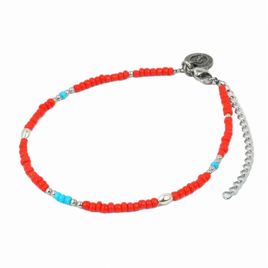 アンクレット チェーン メンズ レディース ペア ジュエリー アクセサリー ステンレス シルバー ビーズ レッド 足首 シンプル ユニセックス プレゼント ギフト | BLESS