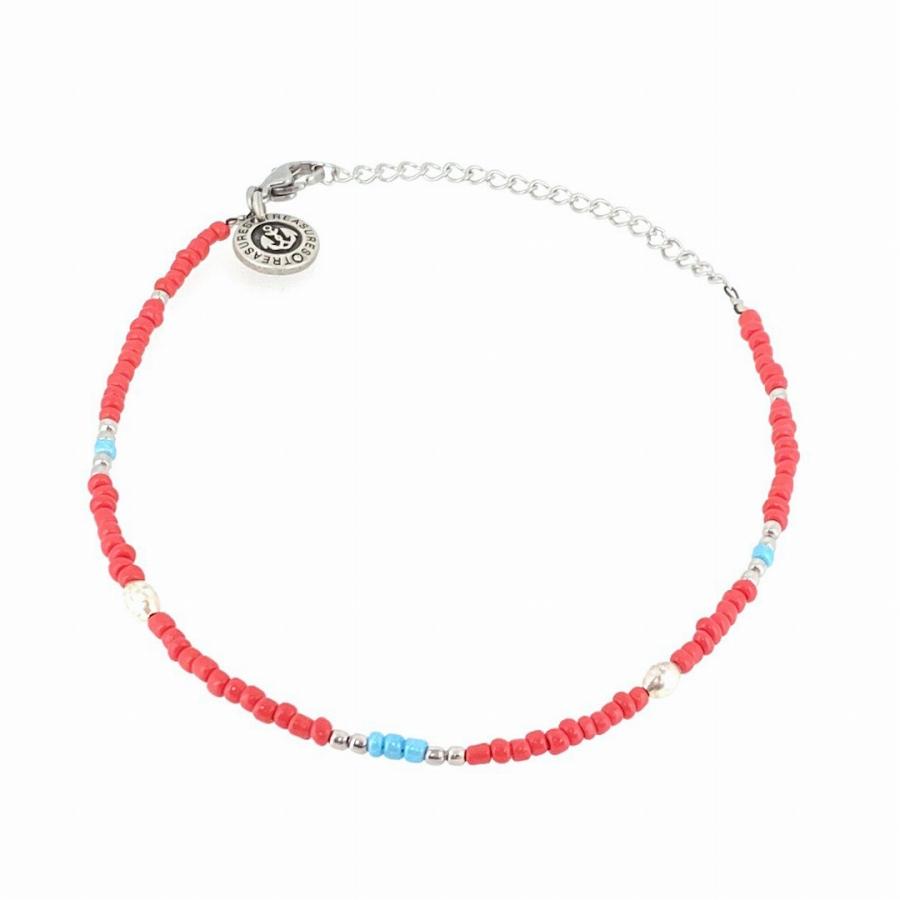 アンクレット チェーン メンズ レディース ペア ジュエリー アクセサリー ステンレス シルバー ビーズ レッド 足首 シンプル ユニセックス プレゼント ギフト | BLESS | 01