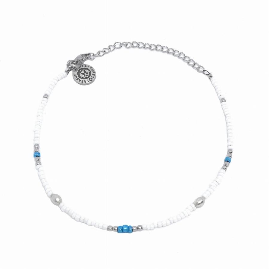 アンクレット チェーン メンズ レディース ペア ジュエリー アクセサリー ステンレス シルバー ビーズ ホワイト 足首 シンプル ユニセックス プレゼント ギフト | BLESS | 01