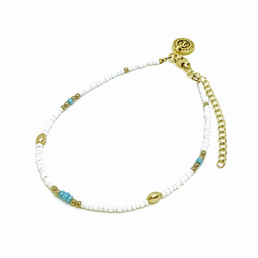 アンクレット チェーン メンズ レディース ペア ジュエリー アクセサリー ステンレス ゴールド ビーズ ホワイト 足首 シンプル ユニセックス プレゼント ギフト | BLESS