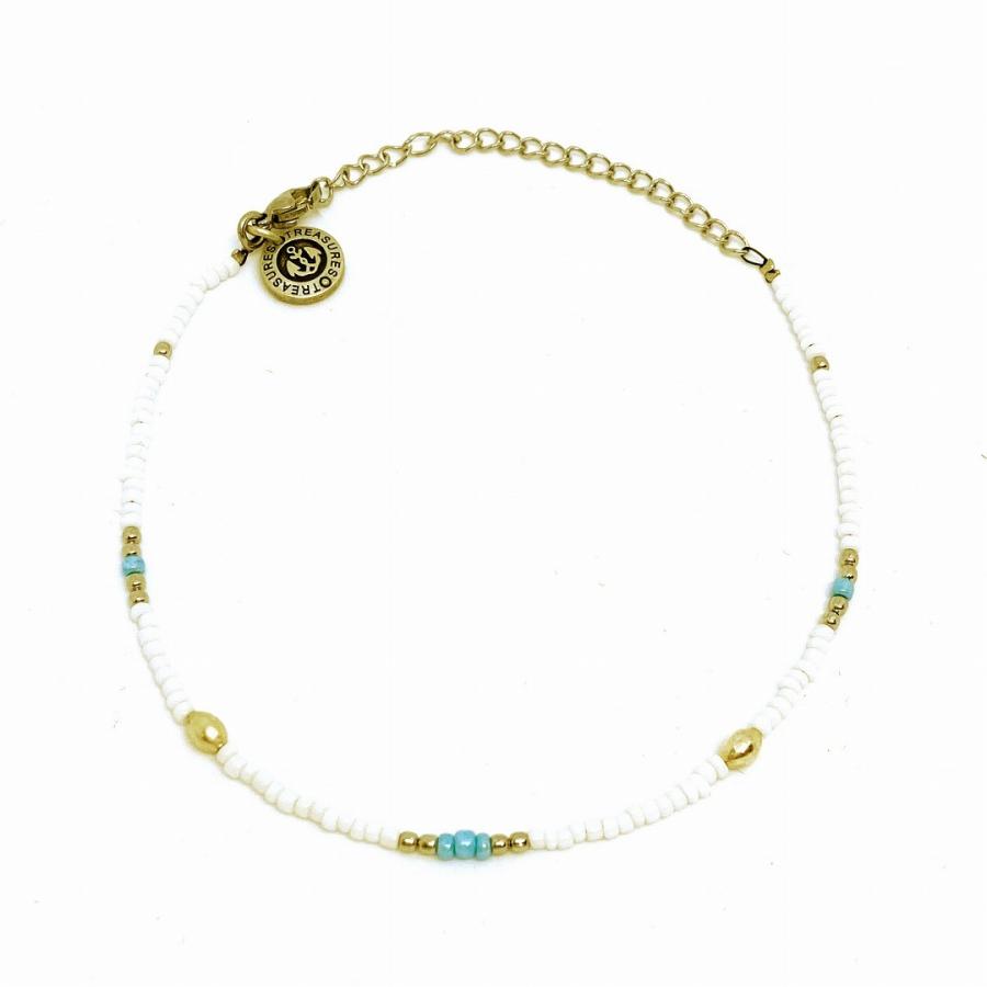 アンクレット チェーン メンズ レディース ペア ジュエリー アクセサリー ステンレス ゴールド ビーズ ホワイト 足首 シンプル ユニセックス プレゼント ギフト | BLESS | 01