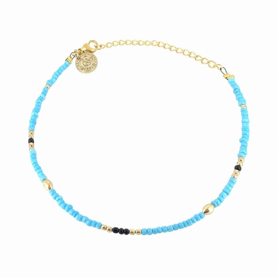アンクレット チェーン メンズ レディース ペア ジュエリー アクセサリー ステンレス ゴールド ビーズ ブルー 足首 シンプル ユニセックス プレゼント ギフト | BLESS | 01