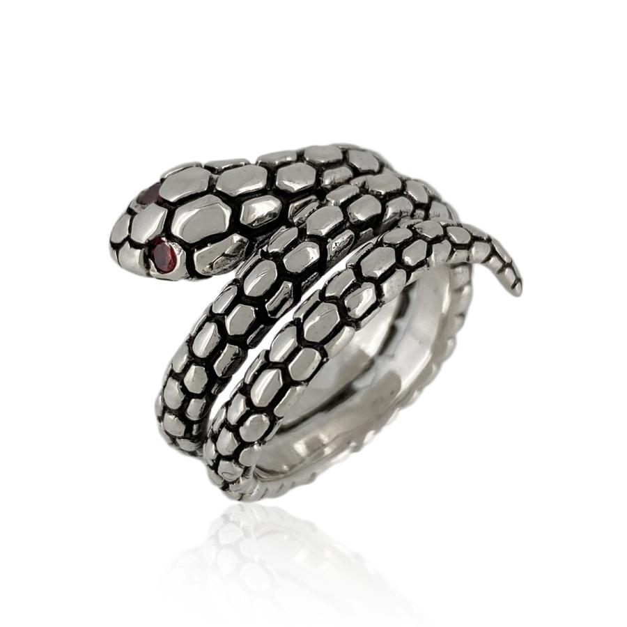 スネークリング メンズ レディース 指輪 ジュエリー アクセサリー シルバー ユニセックス レッド ジルコニア スネーク プレゼント ギフト | BLESS | 01