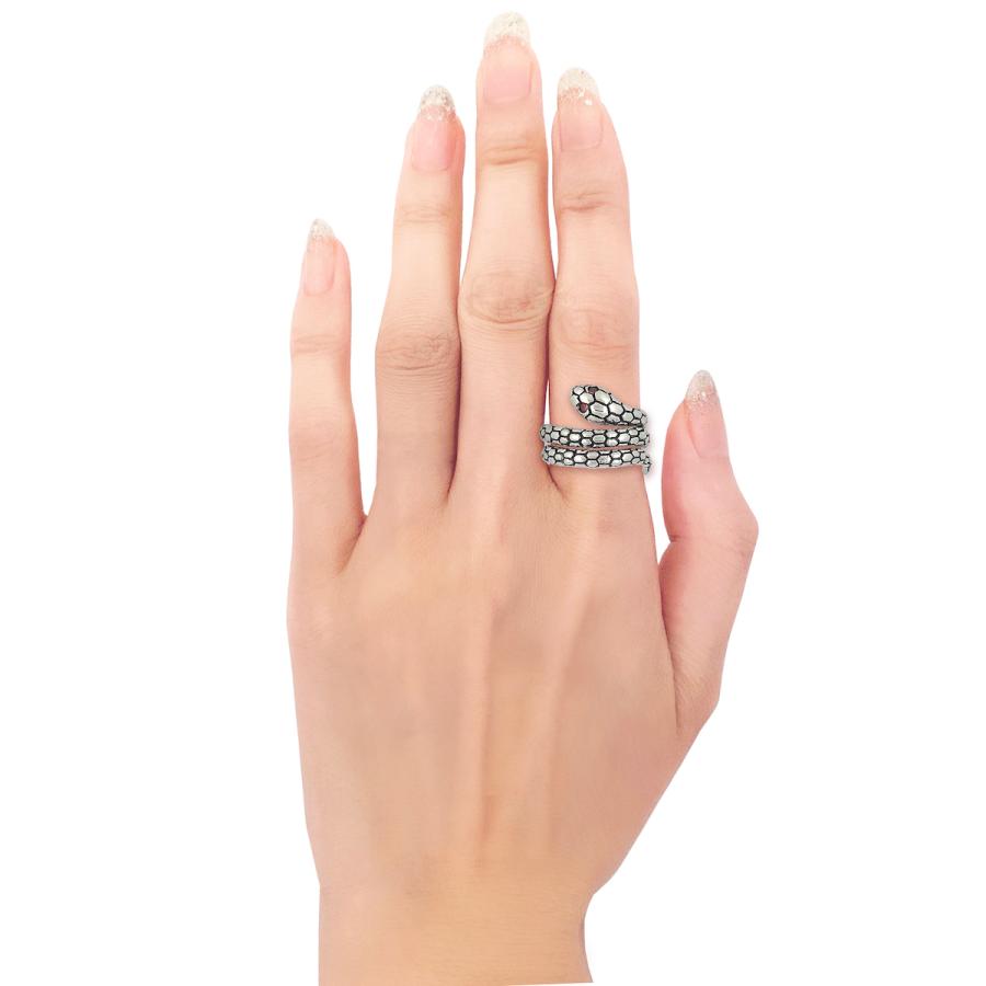 スネークリング メンズ レディース 指輪 ジュエリー アクセサリー シルバー ユニセックス レッド ジルコニア スネーク プレゼント ギフト | BLESS | 02