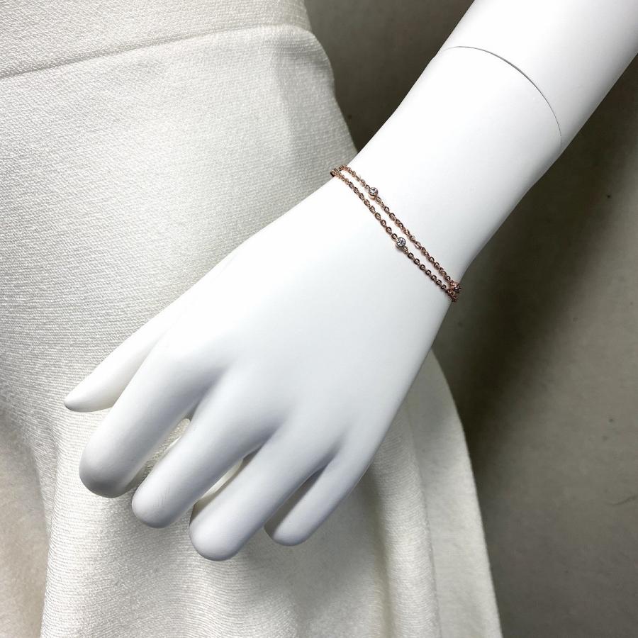 ダブルチェーンブレスレット レディース アクセサリー ジュエリー スワロフスキー ジルコニア 金属アレルギー ステンレス ピンクゴールド プレゼント ギフト |  | 08