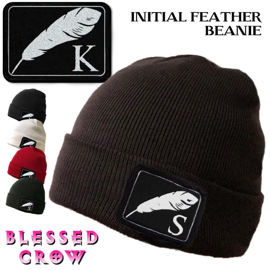 BlessedCrow Initial Feather ビーニー 羽根 イニシャル ワッペン