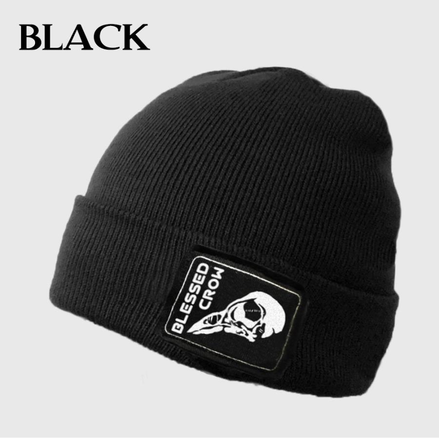 BlessedCrow ニット帽 ワンポイント ワッペン Skull Patch ビーニー