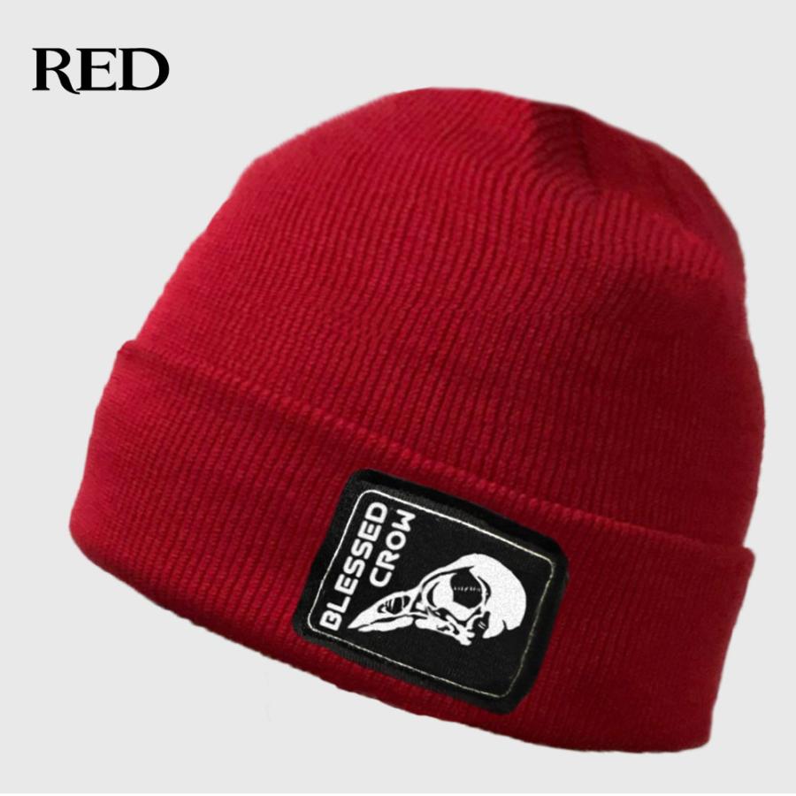 BlessedCrow ニット帽 ワンポイント ワッペン Skull Patch ビーニー