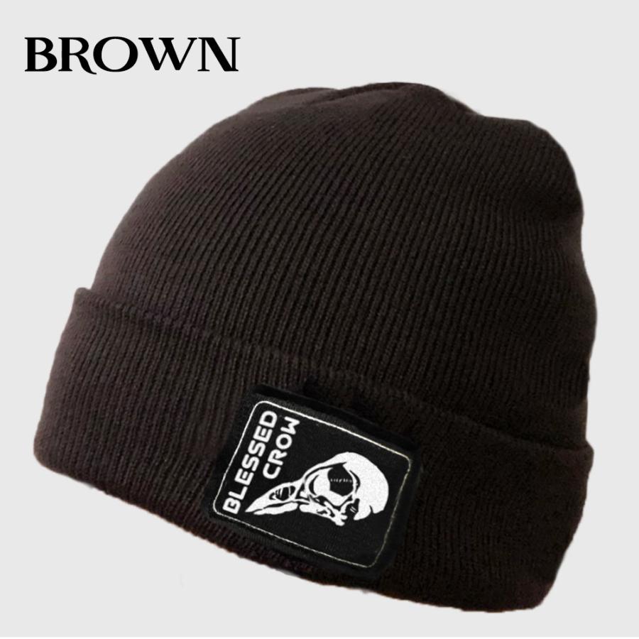 BlessedCrow ニット帽 ワンポイント ワッペン Skull Patch ビーニー