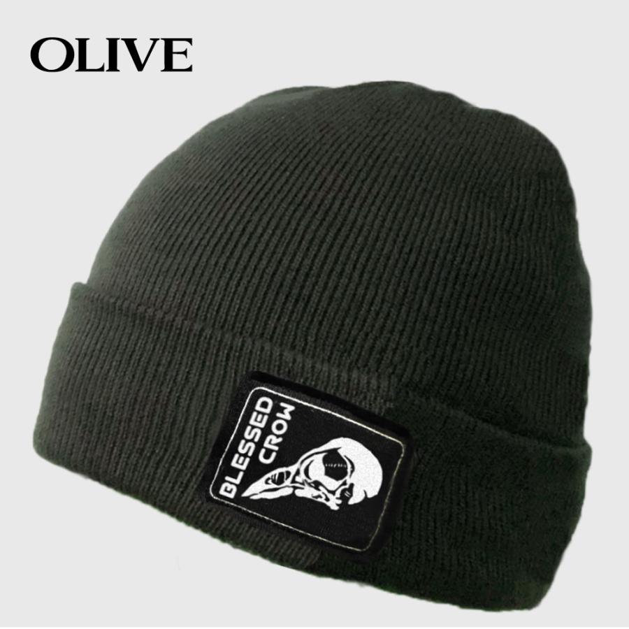 BlessedCrow ニット帽 ワンポイント ワッペン Skull Patch ビーニー