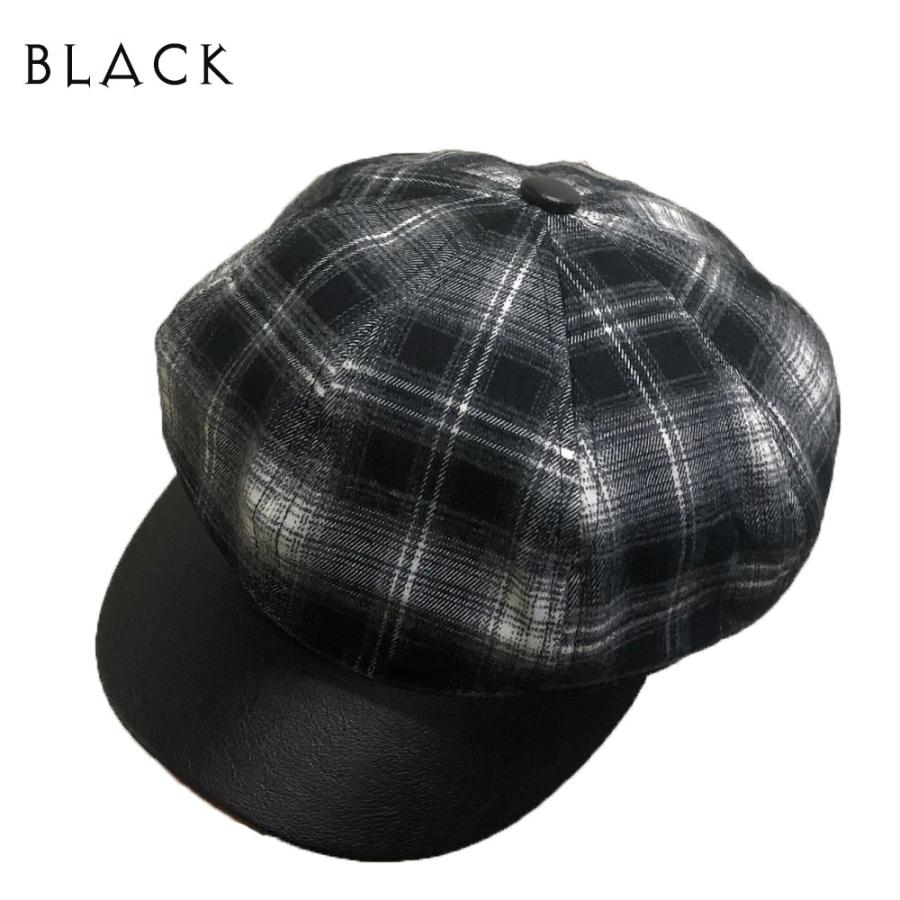 英国テイスト レザー切替 革 チェック キャスケット メンズ レディース