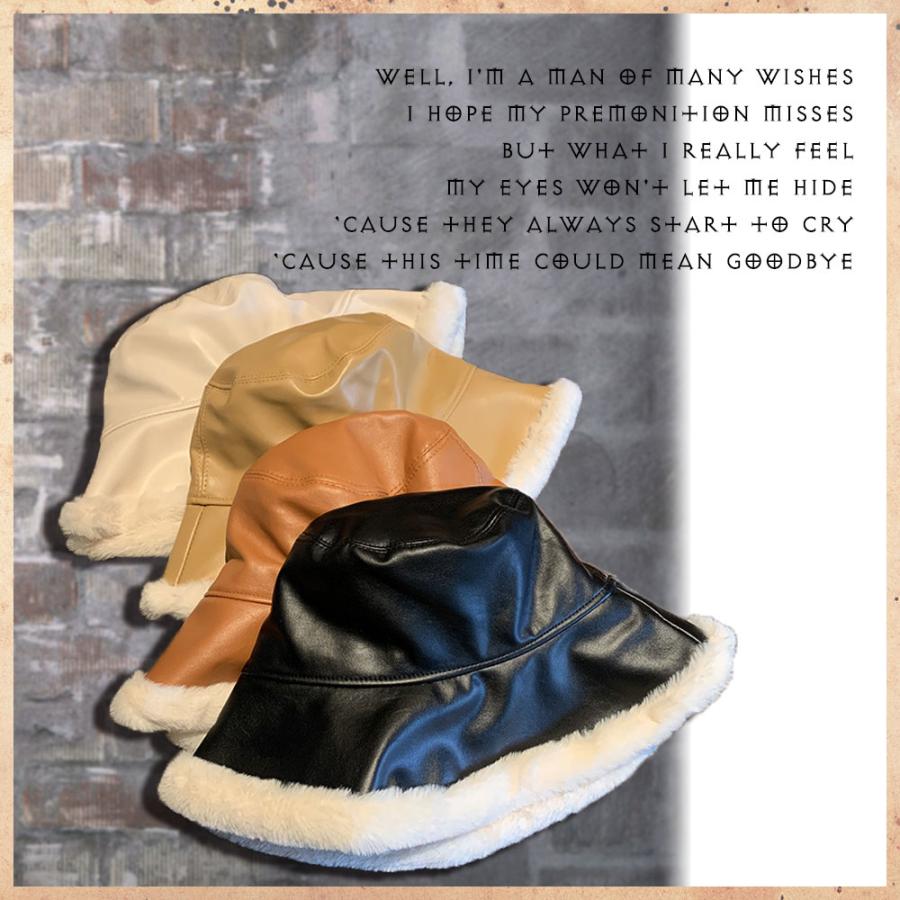 大人目カジュアル ボア レザー バケットハット レディース 帽子 ツバ広