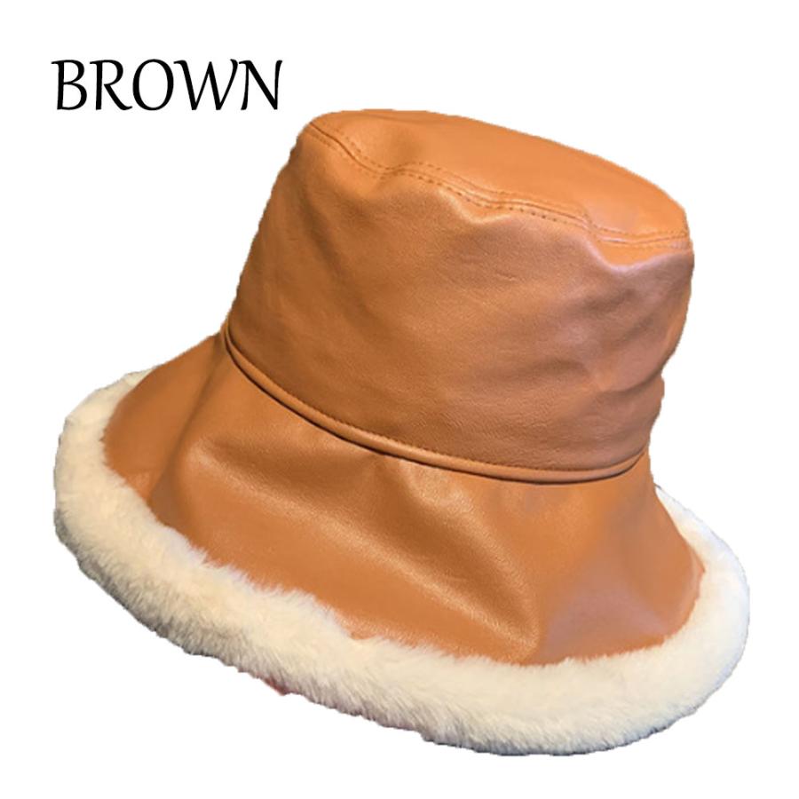 大人目カジュアル ボア レザー バケットハット レディース 帽子 ツバ広