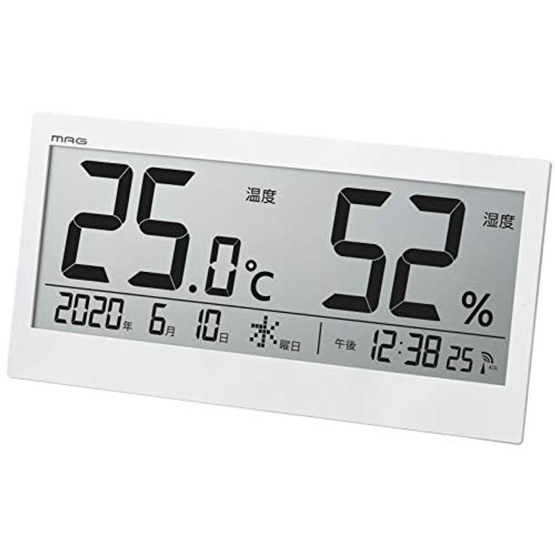 ファッションなデザイン 表示 カレンダー 時刻 電波時計 大型 ビッグメーター デジタル 温湿度計 MAG(マグ) 置き掛け兼用 高 TH-107WH-Z ホワイト 置き時計