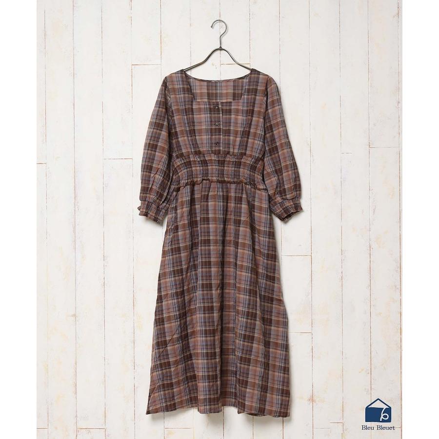 セール ワンピース チェック 綿先染めチェックシャーリングワンピース ブルーブルーエ Paypayモール店 通販 Paypayモール