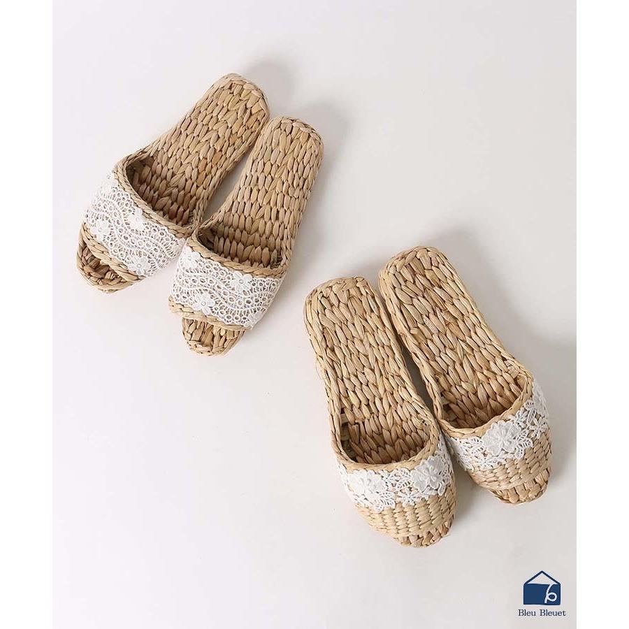 スリッパ レディース おしゃれ 夏 レース メーカー再生品 ガマスリッパ10 室内 天然素材