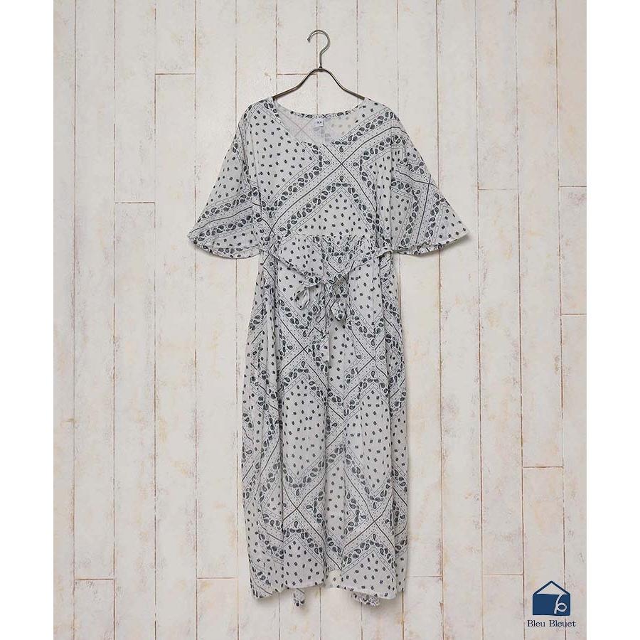 セール ワンピース バンダナ柄 半袖コットンボイルワンピース 秋冬 ブルーブルーエ Paypayモール店 通販 Paypayモール