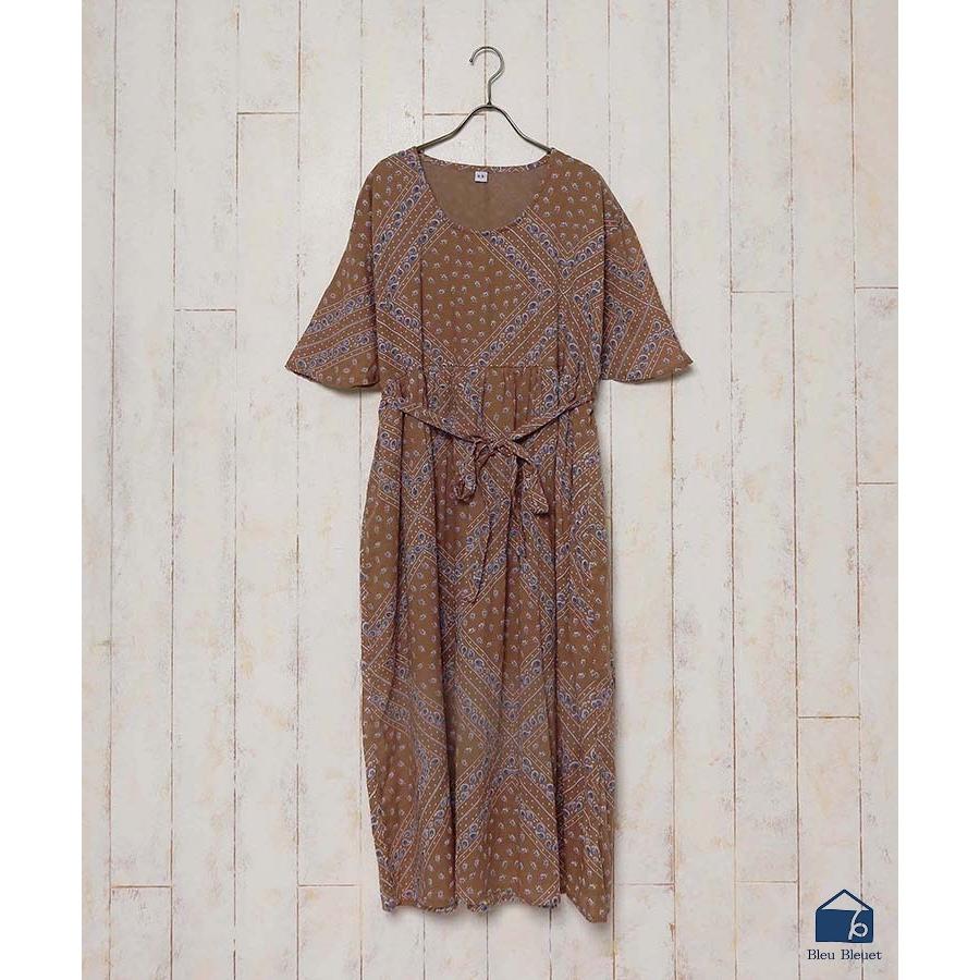 セール ワンピース バンダナ柄 半袖コットンボイルワンピース ブルーブルーエ Paypayモール店 通販 Paypayモール